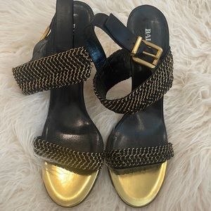 Balmain gold and black heels